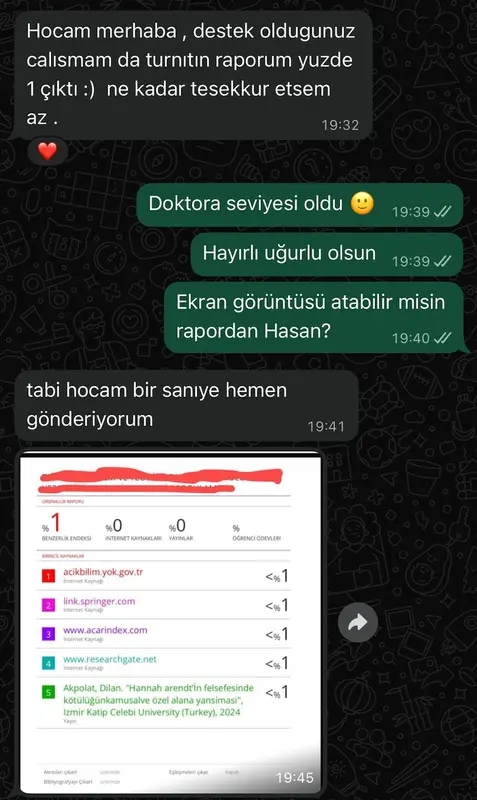 İntihal raporu dahil müşteri geri bildirimi